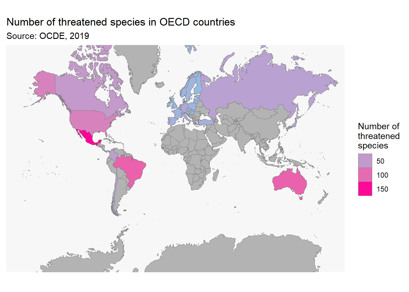 Nombre d'espèces en danger dans les pays de l'OCDE